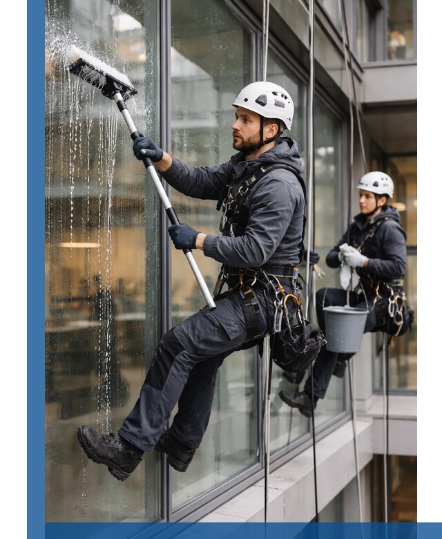 Профессиональная мойка витражей промышленными альпинистами в Тейково