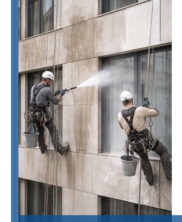 Послестроительная мойка фасада промышленным альпинизмом в Тейково