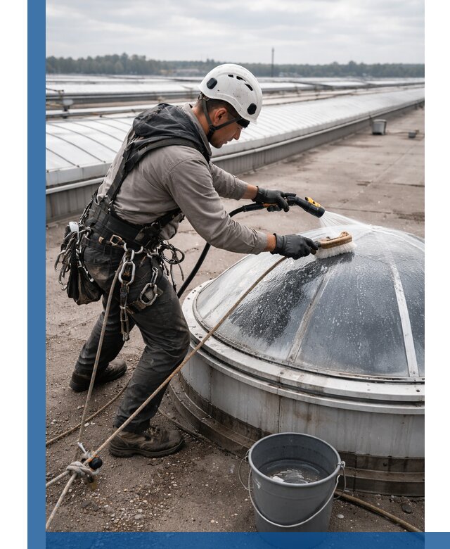 Мойка зенитных фонарей на кровле для промышленных объектов в Тейково