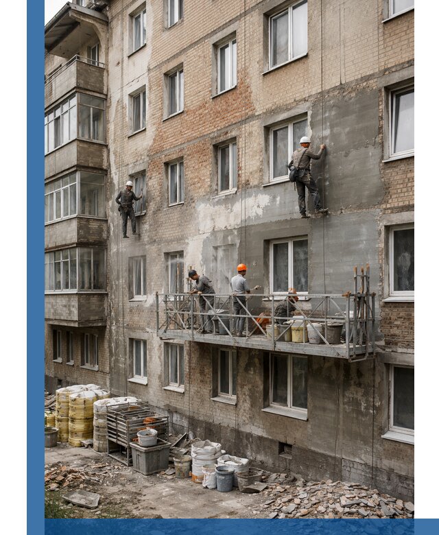 Капитальный ремонт фасада в Тейково с восстановлением и гидроизоляцией