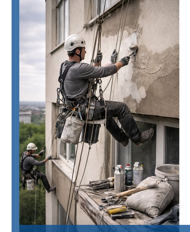 Косметический ремонт фасада зданий в Тейково промышленными альпинистами
