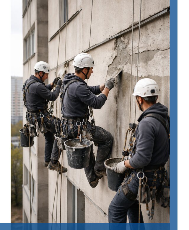 Ремонт бетонных элементов фасада в Тейково от 2718 р. | ВЫСОТНИК-Ткв