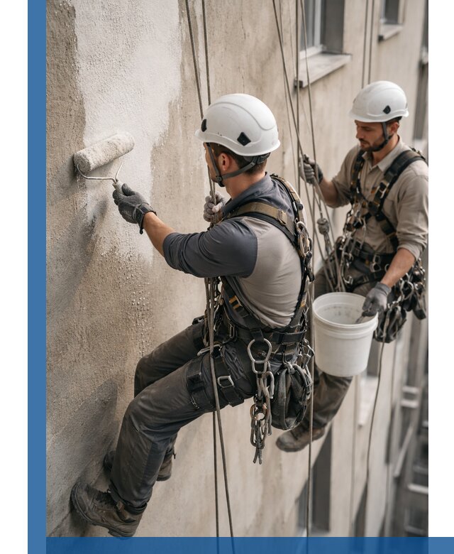 Грунтовка фасада на высоте в Тейково промышленными альпинистами