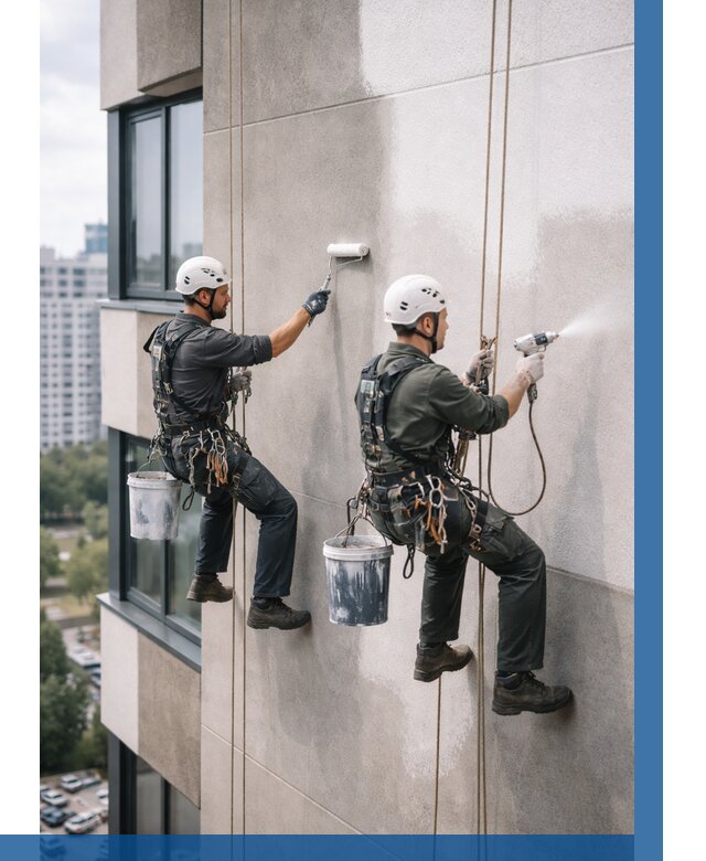 Покраска фасада альпинистами в Тейково от 326 р. | ВЫСОТНИК-Ткв