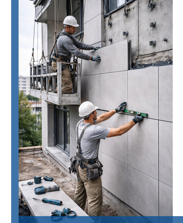 Монтаж керамогранита на фасад в Тейково под ключ с гарантией качества