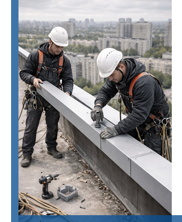 Монтаж парапетных крышек и ограждений кровли в Тейково