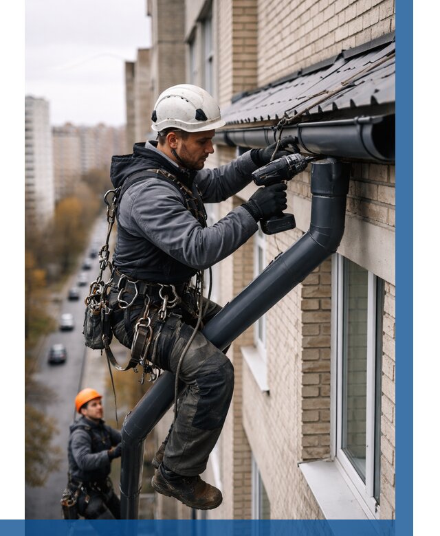 Монтаж водосточной системы на здании в Тейково от 5437 р. | ВЫСОТНИК-Ткв