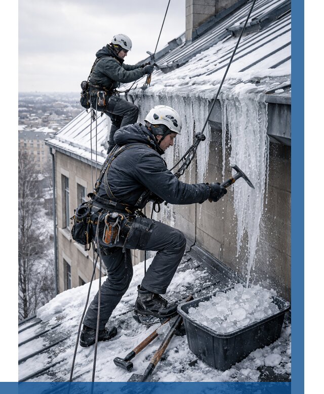 Удаление наледи с кровли в Тейково от 5980 р. | ВЫСОТНИК-Ткв