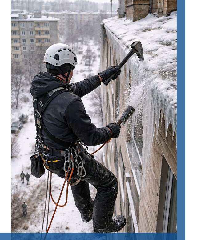 Сбивание сосулек с крыши в Тейково по цене от 4893 р. | ВЫСОТНИК-Ткв