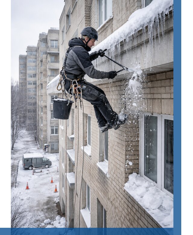 Удаление наледи с карнизов в Тейково от 381 р. | ВЫСОТНИК-Ткв
