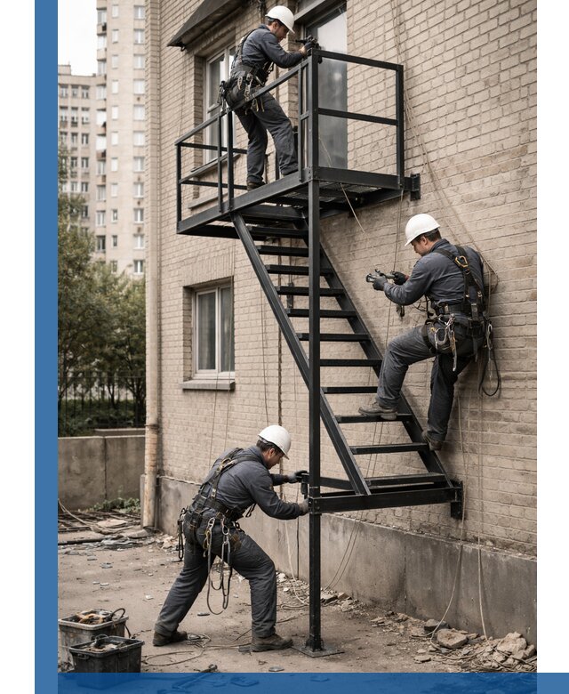 Монтаж пожарной лестницы в Тейково, установка и крепление