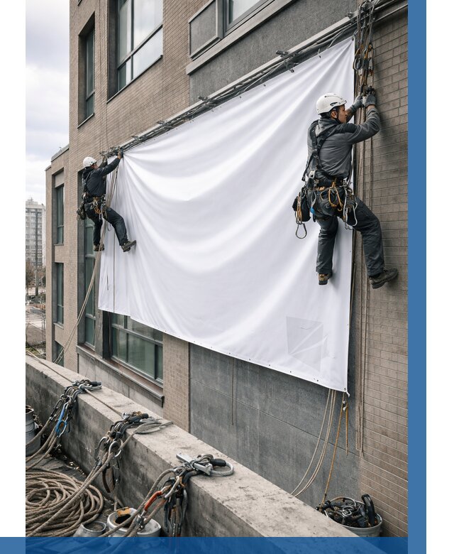 Монтаж баннеров на фасаде в Тейково от 707 р. заказать ВЫСОТНИК-Ткв