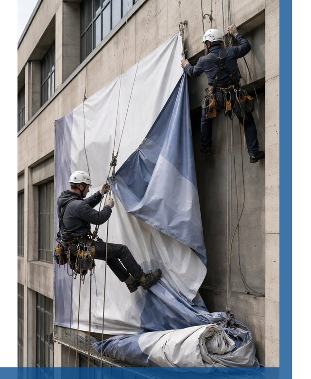 Демонтаж баннеров с фасада в Тейково от 4893 р. | ВЫСОТНИК-Ткв