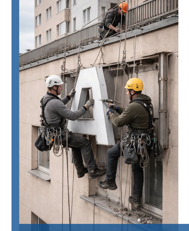 Ремонт и восстановление наружных вывесок на высоте в Тейково