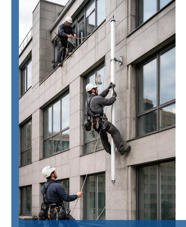 Монтаж флагштока на фасаде здания с креплением и герметикой в Тейково