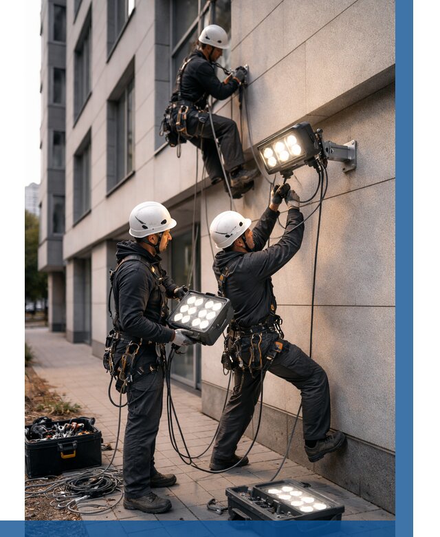 Монтаж прожекторов на фасаде в Тейково от 8155 р. | ВЫСОТНИК-Ткв