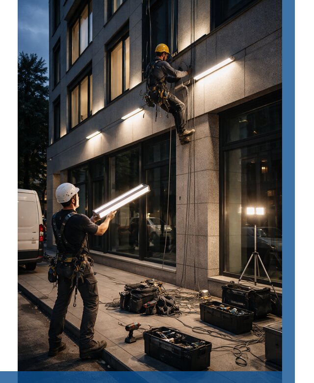 Монтаж архитектурной подсветки здания в Тейково от 2718 р.|ВЫСОТНИК-Ткв