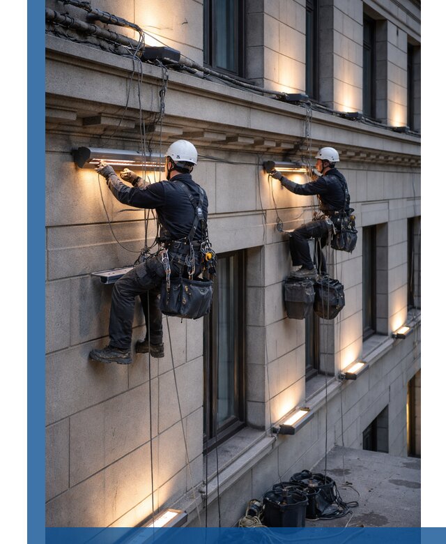 Монтаж архитектурной подсветки фасадов зданий в Тейково