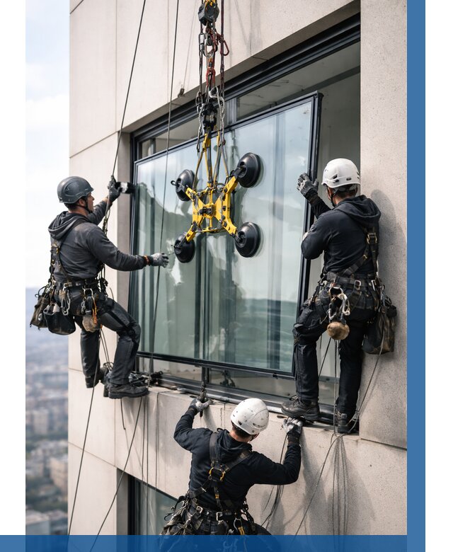 Монтаж стеклопакетов на высоте в Тейково от 3479 р. | ВЫСОТНИК-Ткв