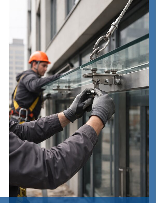 Монтаж стеклянных козырьков в Тейково от 9242 р. | ВЫСОТНИК-Ткв