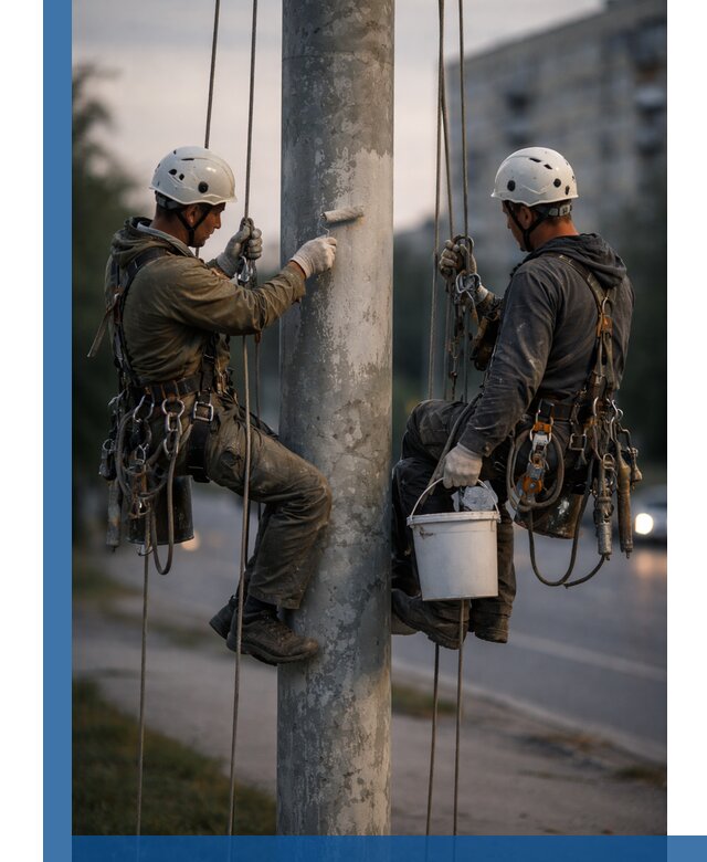 Покраска опор освещения и антикоррозийная защита в Тейково