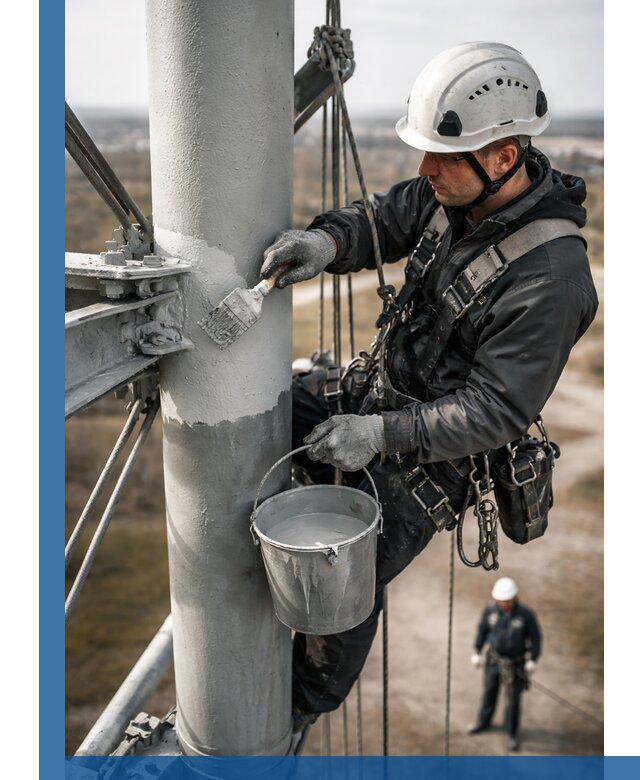 Покраска мачт связи в Тейково промышленными альпинистами