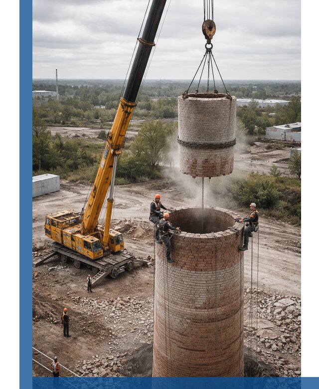 Демонтаж дымовой трубы в Тейково с гарантиями безопасности