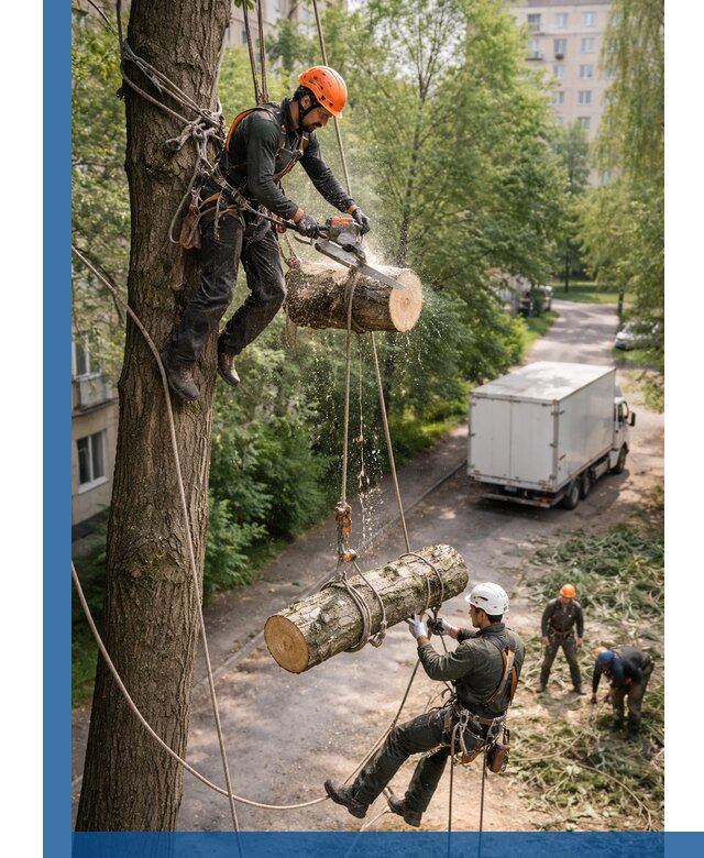 Спил деревьев альпинистами в Тейково, безопасно и без повреждений