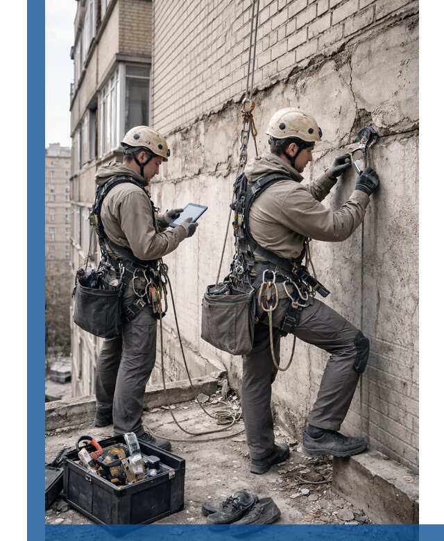 Обследование фасада промышленными альпинистами в Тейково