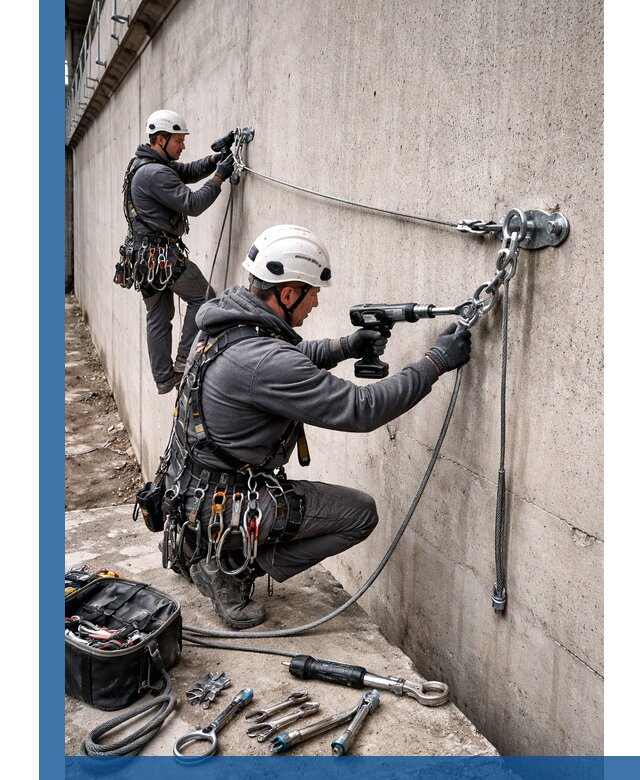 Монтаж анкерных линий высотной безопасности в Тейково